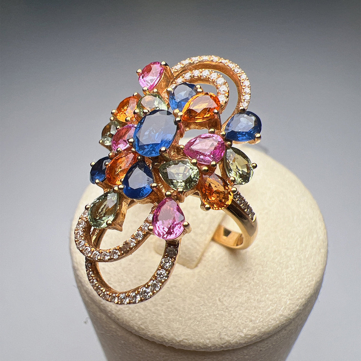 Natural Colored Sapphires 3.882 ct Ring